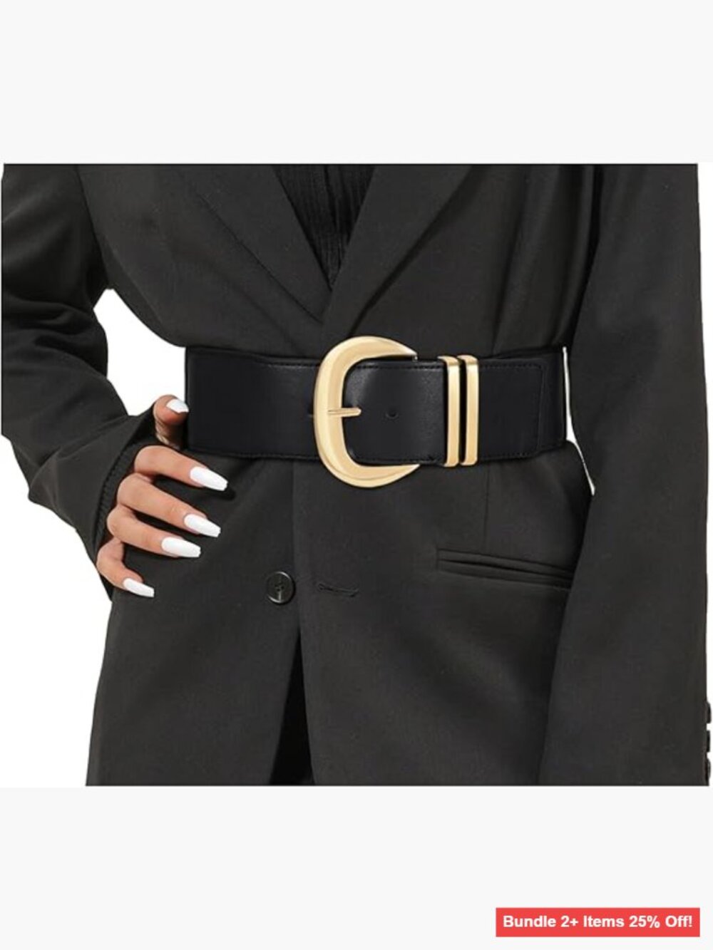 Wide Elastic Waist Belt Gold Buckle Stretchy Leather Dress Accessory